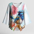 Splendid Fairy-wren Australia Kimono Sleeve Blouse Aussie National Flowers - Watercolor Style - Aussie Hoodie