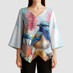 Splendid Fairy-wren Australia Kimono Sleeve Blouse Aussie National Flowers - Watercolor Style - Aussie Hoodie