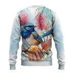 Splendid Fairy-wren Australia Ugly Christmas Sweater Aussie National Flowers - Watercolor Style