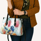 Splendid Fairy-wren Australia Leather Bag Aussie National Flowers - Watercolor Style - Aussie Hoodie