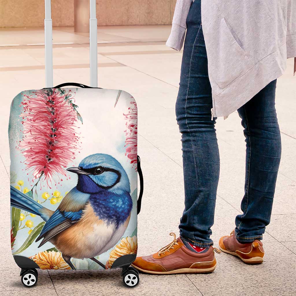 Splendid Fairy-wren Australia Luggage Cover Aussie National Flowers - Watercolor Style