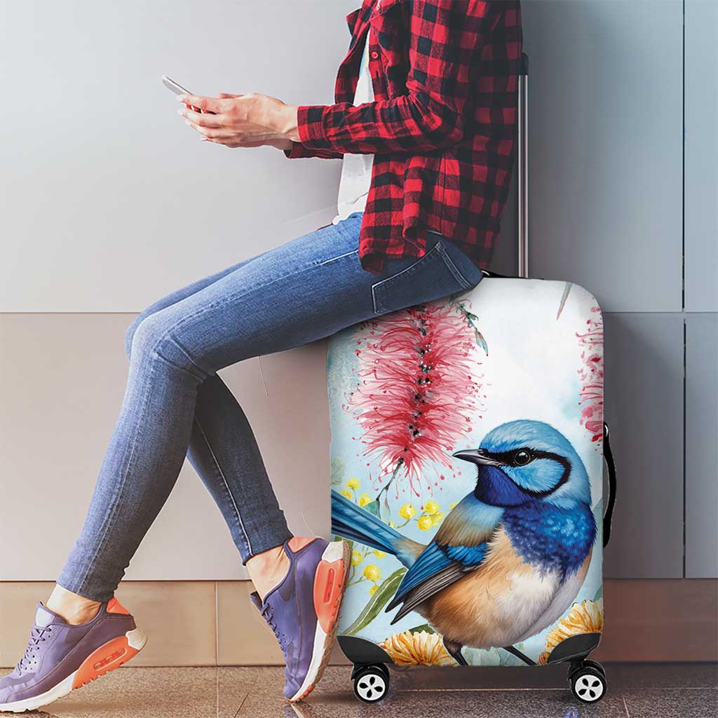 Splendid Fairy-wren Australia Luggage Cover Aussie National Flowers - Watercolor Style