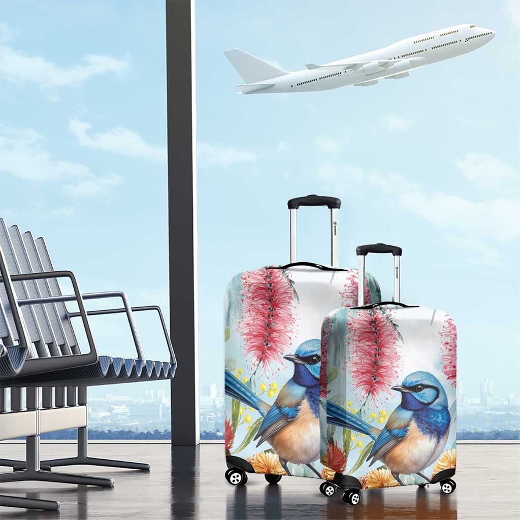 Splendid Fairy-wren Australia Luggage Cover Aussie National Flowers - Watercolor Style