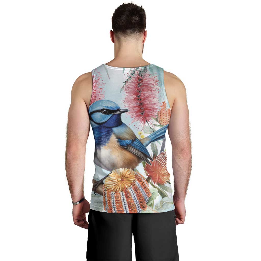 Splendid Fairy-wren Australia Men Tank Top Aussie National Flowers - Watercolor Style