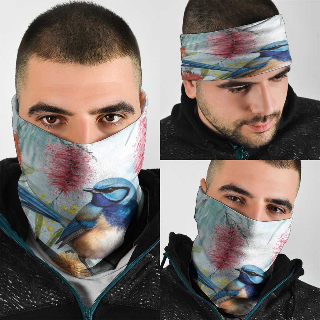 Splendid Fairy-wren Australia Neck Gaiter Aussie National Flowers - Watercolor Style - Aussie Hoodie
