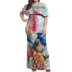 Splendid Fairy-wren Australia Off Shoulder Maxi Dress Aussie National Flowers - Watercolor Style