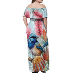 Splendid Fairy-wren Australia Off Shoulder Maxi Dress Aussie National Flowers - Watercolor Style