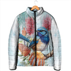 Splendid Fairy-wren Australia Padded Jacket Aussie National Flowers - Watercolor Style - Aussie Hoodie