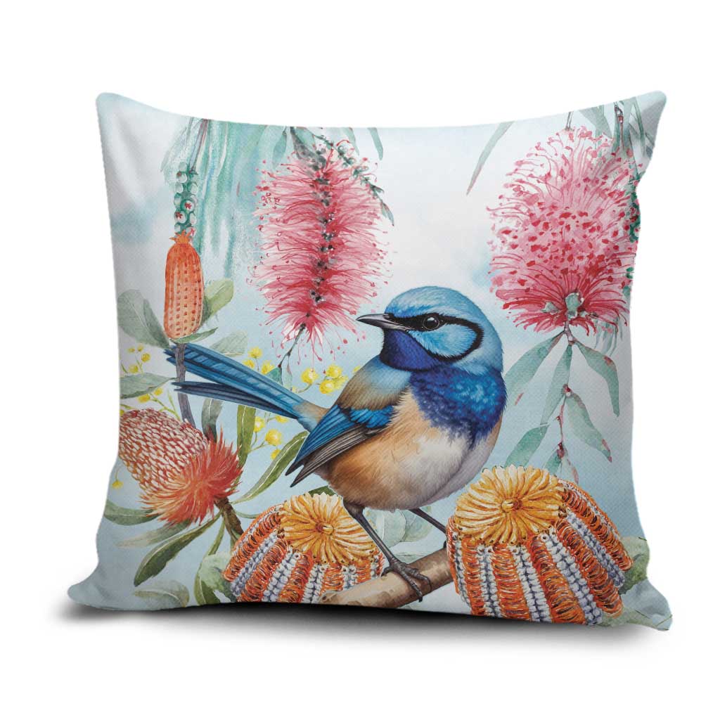 Splendid Fairy-wren Australia Pillow Cover Aussie National Flowers - Watercolor Style - Aussie Hoodie