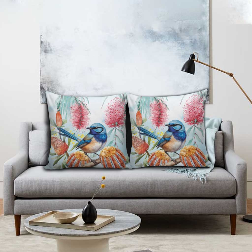 Splendid Fairy-wren Australia Pillow Cover Aussie National Flowers - Watercolor Style - Aussie Hoodie