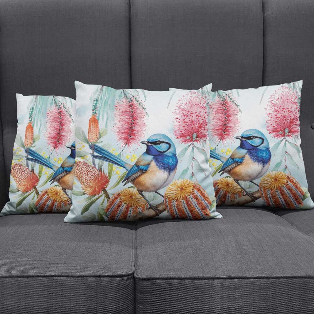 Splendid Fairy-wren Australia Pillow Cover Aussie National Flowers - Watercolor Style - Aussie Hoodie
