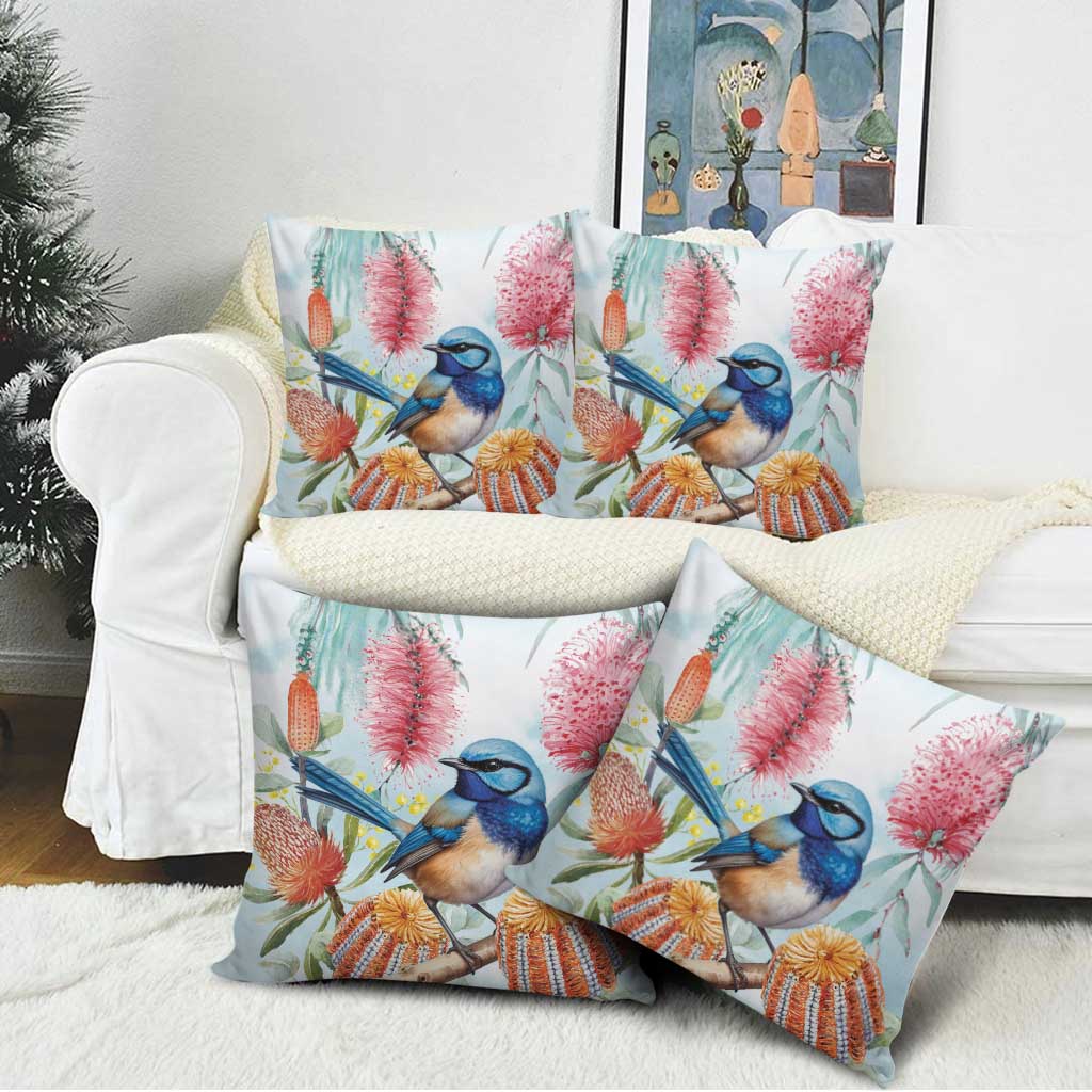 Splendid Fairy-wren Australia Pillow Cover Aussie National Flowers - Watercolor Style - Aussie Hoodie