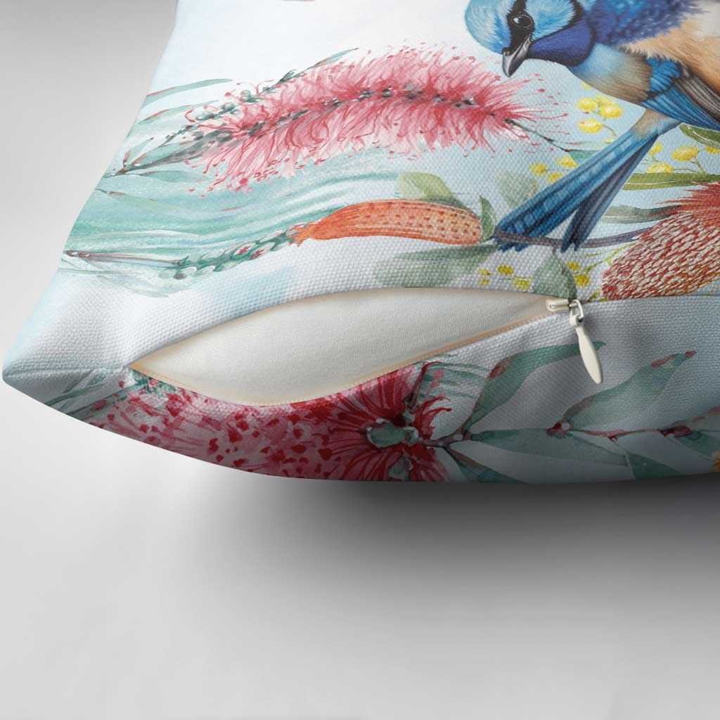 Splendid Fairy-wren Australia Pillow Cover Aussie National Flowers - Watercolor Style - Aussie Hoodie