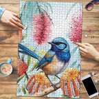 Splendid Fairy-wren Australia Puzzle Aussie National Flowers - Watercolor Style - Aussie Hoodie