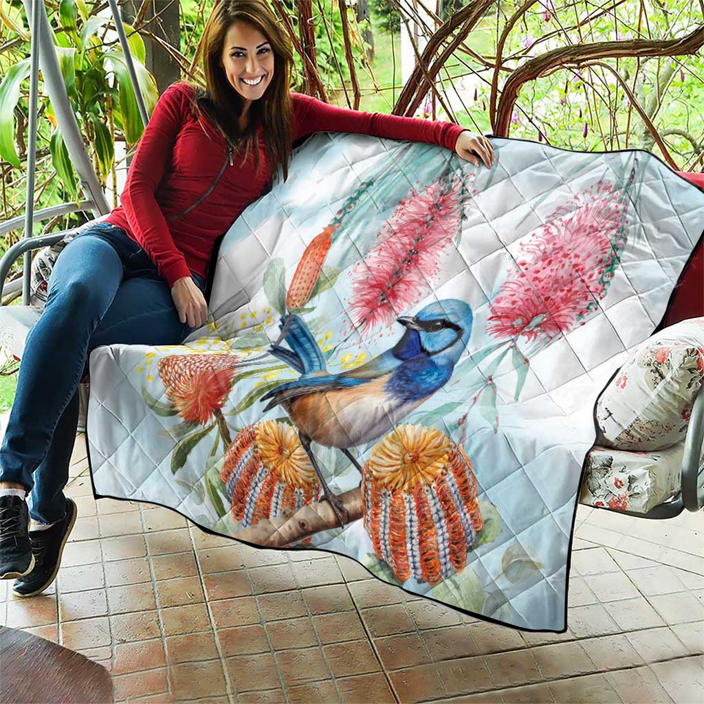 Splendid Fairy-wren Australia Quilt Aussie National Flowers - Watercolor Style