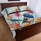 Splendid Fairy-wren Australia Quilt Bed Set Aussie National Flowers - Watercolor Style