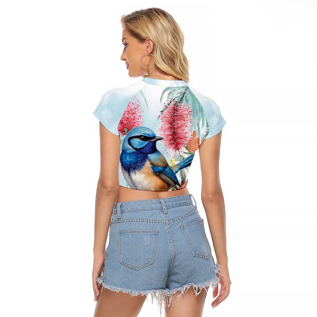 Splendid Fairy-wren Australia Raglan Cropped T Shirt Aussie National Flowers - Watercolor Style