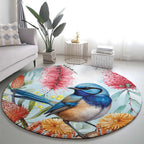 Splendid Fairy-wren Australia Round Carpet Aussie National Flowers - Watercolor Style