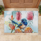 Splendid Fairy-wren Australia Rubber Doormat Aussie National Flowers - Watercolor Style