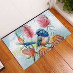 Splendid Fairy-wren Australia Rubber Doormat Aussie National Flowers - Watercolor Style