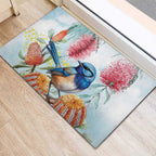 Splendid Fairy-wren Australia Rubber Doormat Aussie National Flowers - Watercolor Style