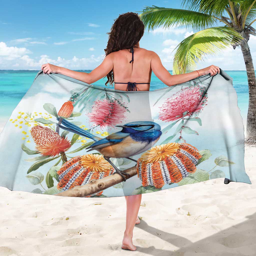 Splendid Fairy-wren Australia Sarong Aussie National Flowers - Watercolor Style