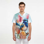 Splendid Fairy-wren Australia Scrub Top Aussie National Flowers - Watercolor Style - Aussie Hoodie