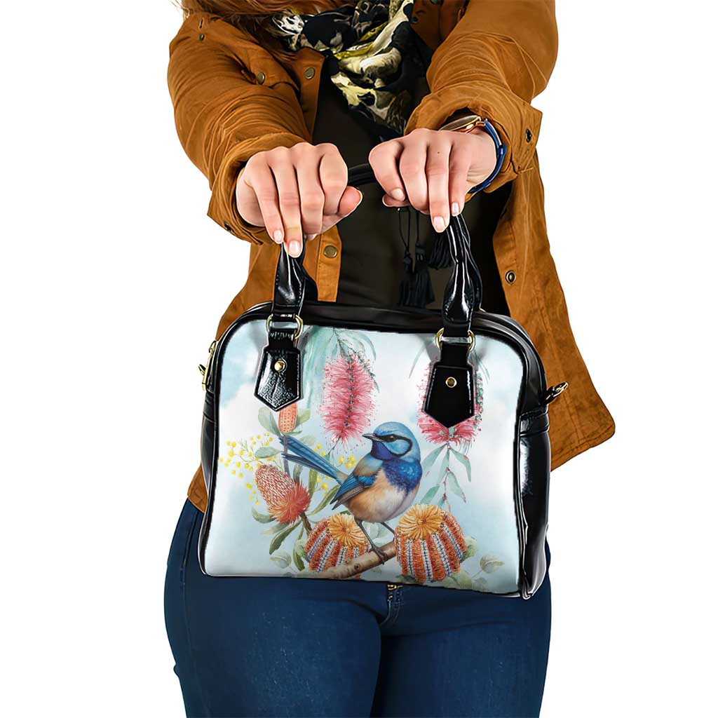 Splendid Fairy-wren Australia Shoulder Handbag Aussie National Flowers - Watercolor Style
