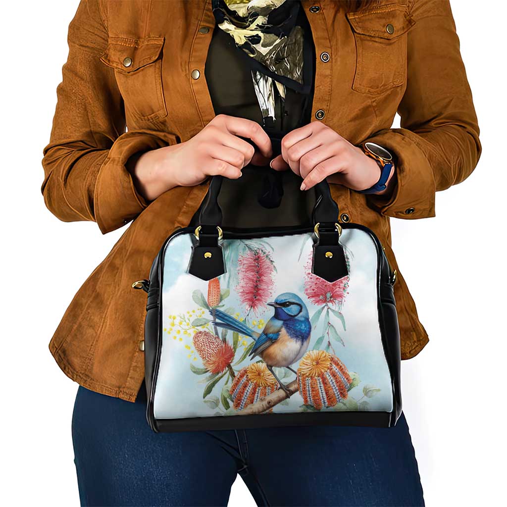 Splendid Fairy-wren Australia Shoulder Handbag Aussie National Flowers - Watercolor Style