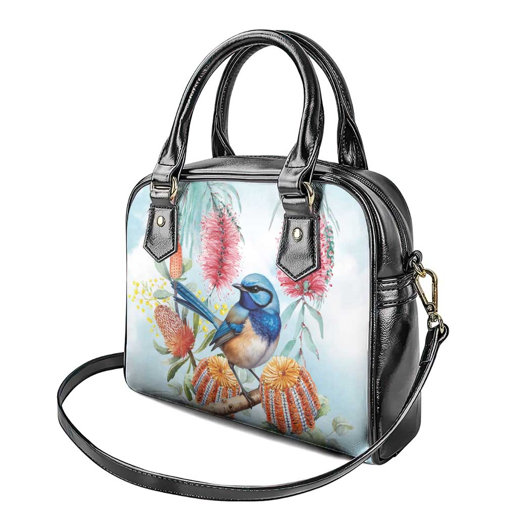 Splendid Fairy-wren Australia Shoulder Handbag Aussie National Flowers - Watercolor Style