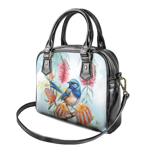 Splendid Fairy-wren Australia Shoulder Handbag Aussie National Flowers - Watercolor Style