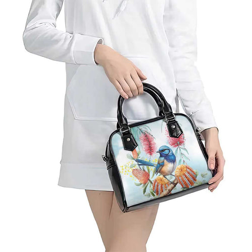 Splendid Fairy-wren Australia Shoulder Handbag Aussie National Flowers - Watercolor Style