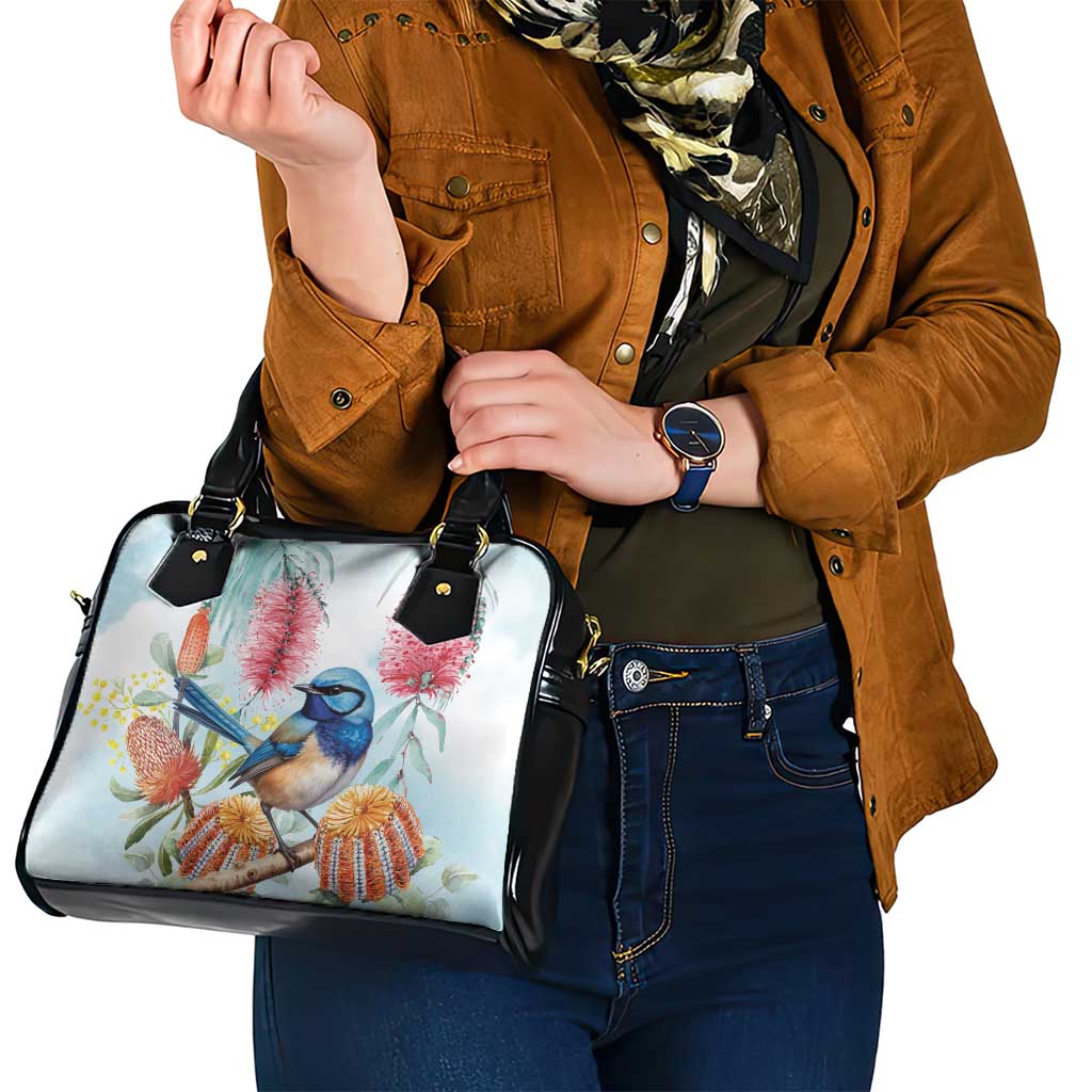 Splendid Fairy-wren Australia Shoulder Handbag Aussie National Flowers - Watercolor Style