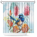 Splendid Fairy-wren Australia Shower Curtain Aussie National Flowers - Watercolor Style