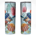 Splendid Fairy-wren Australia Skinny Tumbler Aussie National Flowers - Watercolor Style