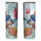 Splendid Fairy-wren Australia Skinny Tumbler Aussie National Flowers - Watercolor Style