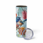 Splendid Fairy-wren Australia Skinny Tumbler Aussie National Flowers - Watercolor Style