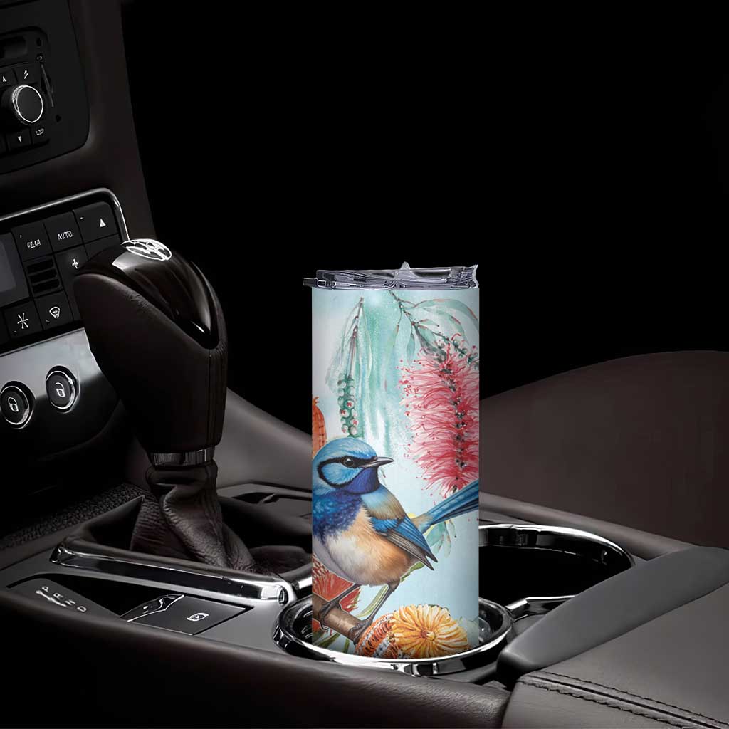 Splendid Fairy-wren Australia Skinny Tumbler Aussie National Flowers - Watercolor Style