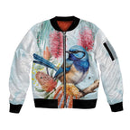 Splendid Fairy-wren Australia Sleeve Zip Bomber Jacket Aussie National Flowers - Watercolor Style