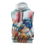 Splendid Fairy-wren Australia Sleeveless Hoodie Aussie National Flowers - Watercolor Style - Aussie Hoodie
