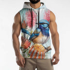 Splendid Fairy-wren Australia Sleeveless Hoodie Aussie National Flowers - Watercolor Style - Aussie Hoodie