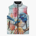 Splendid Fairy-wren Australia Sleeveless Puffer Jacket Aussie National Flowers - Watercolor Style - Aussie Hoodie