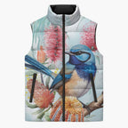 Splendid Fairy-wren Australia Sleeveless Puffer Jacket Aussie National Flowers - Watercolor Style - Aussie Hoodie