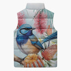 Splendid Fairy-wren Australia Sleeveless Puffer Jacket Aussie National Flowers - Watercolor Style - Aussie Hoodie