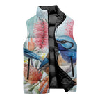 Splendid Fairy-wren Australia Sleeveless Puffer Jacket Aussie National Flowers - Watercolor Style - Aussie Hoodie