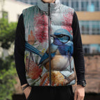Splendid Fairy-wren Australia Sleeveless Puffer Jacket Aussie National Flowers - Watercolor Style - Aussie Hoodie