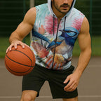 Splendid Fairy-wren Australia Sleeveless Zip Hoodie Aussie National Flowers - Watercolor Style LT14