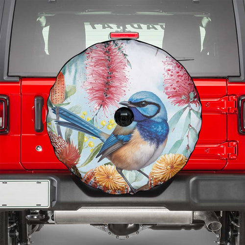 Splendid Fairy-wren Australia Spare Tire Cover Aussie National Flowers - Watercolor Style