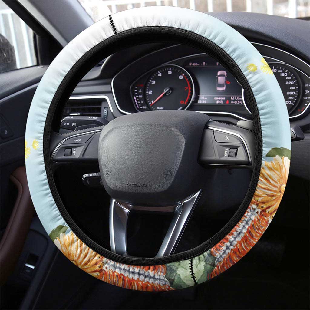 Splendid Fairy-wren Australia Steering Wheel Cover Aussie National Flowers - Watercolor Style
