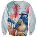 Splendid Fairy-wren Australia Sweatshirt Aussie National Flowers - Watercolor Style